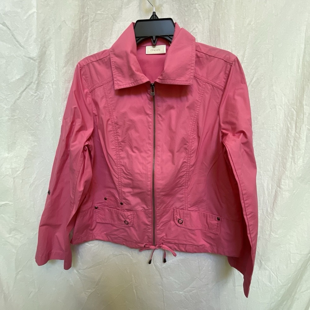 Chicos Zip Front Jacket Light Pink Lightweight Women Size 1  100% Cotton US Med